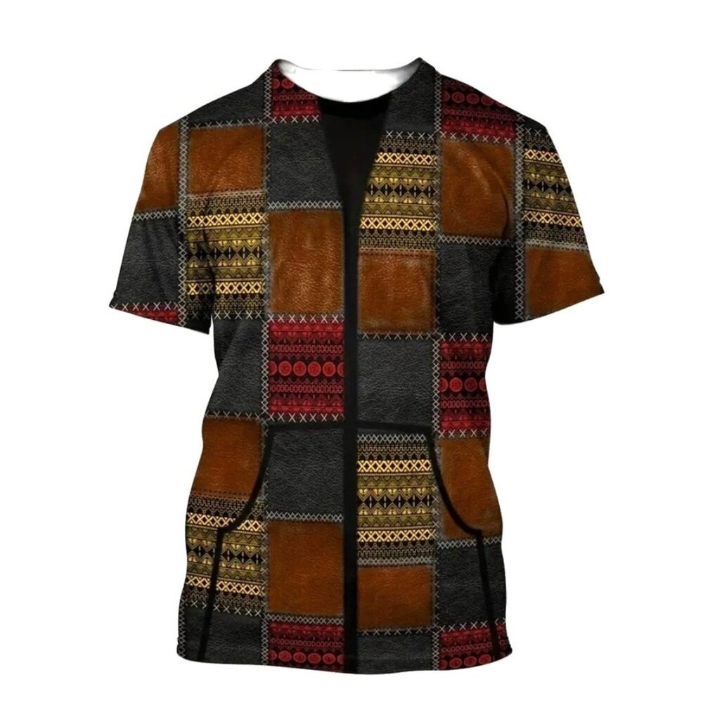 Tribal Men's Geometric Pattern Short Sleeve Shirt Size XL Polyester Brown NEW